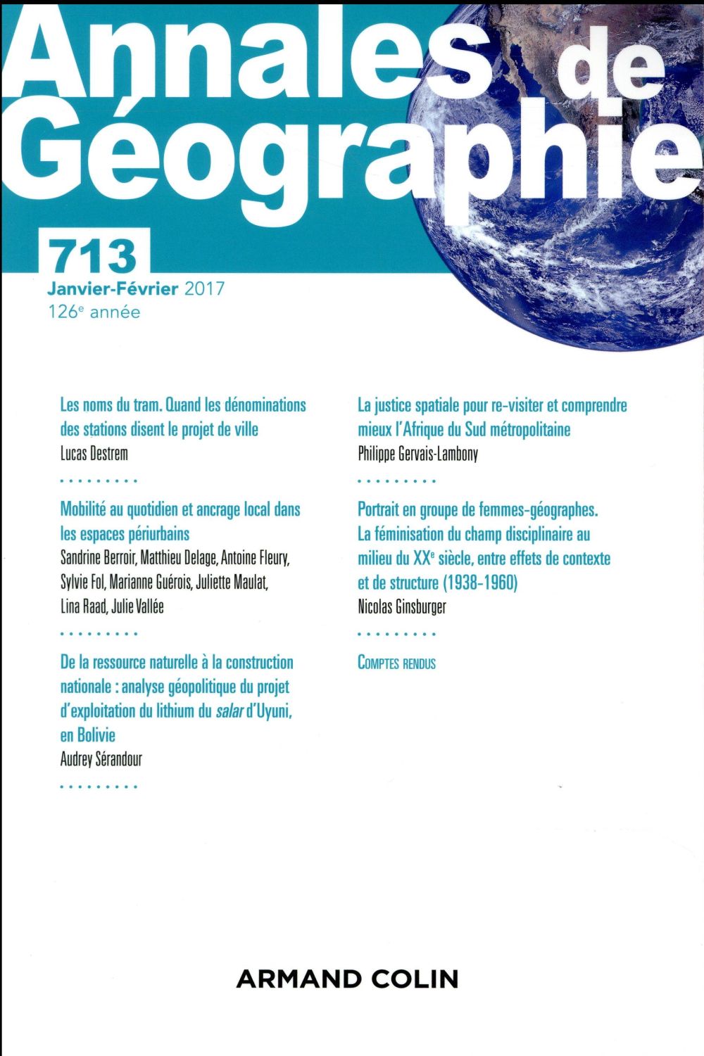 Revue Annales de géographie n.713 : 1/2017