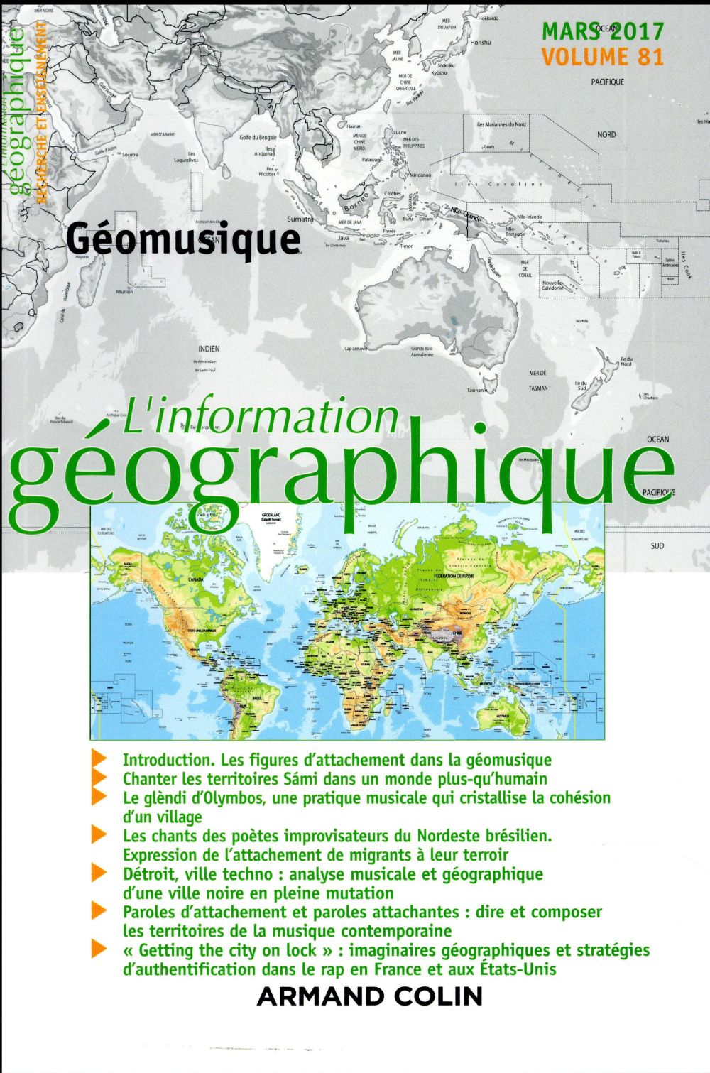L'information géographique : 1/2017 ; géomusique