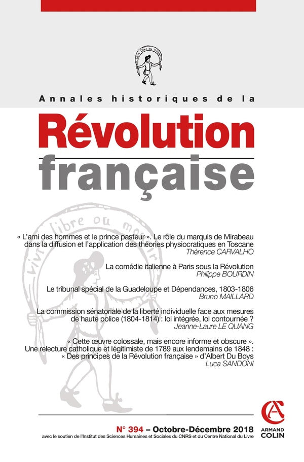 Annales historiques de la révolution française n.394 : octobre/décembre 2018