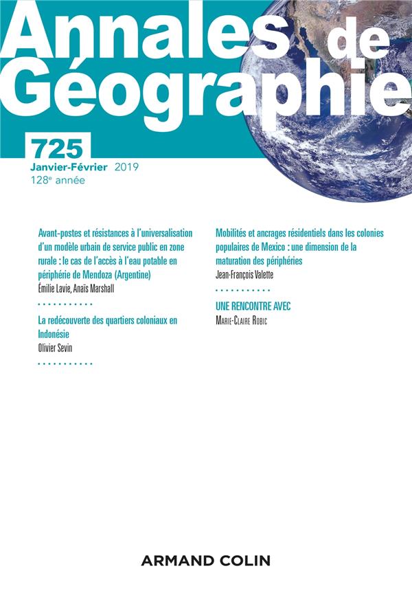 Revue Annales de géographie n.725 : janvier-février 2019 ; varia