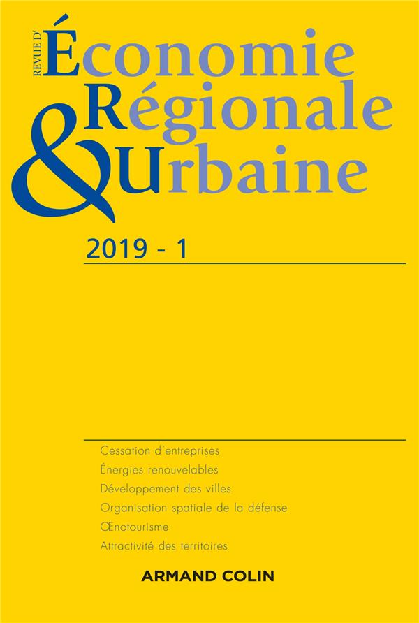 Revue d'économie régionale et urbaine n.1/2019 : varia