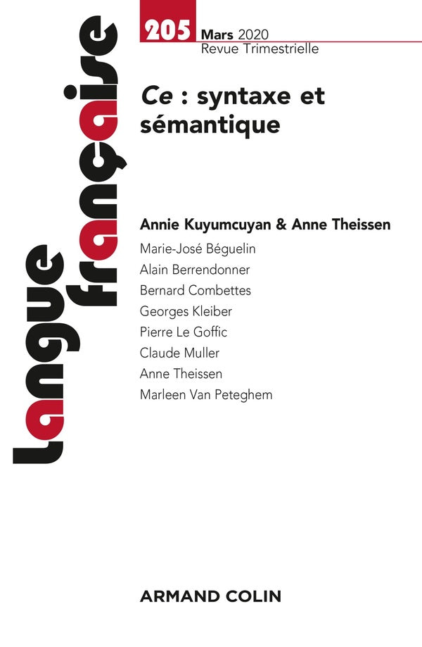 Langue française n.205 : mars 2020 ; ce : syntaxe et sémantique