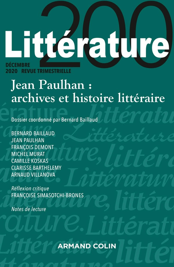 Littérature n.200 : décembre 2020 ; Jean Paulhan : archives et histoire littéraire