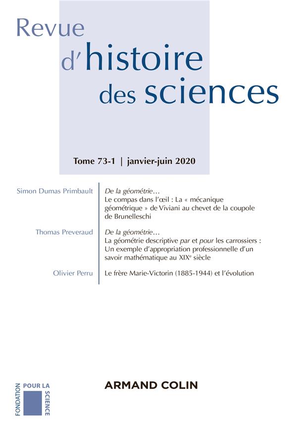 Revue d'histoire des sciences n.73-1 : janvier-juin 2020 ; varia