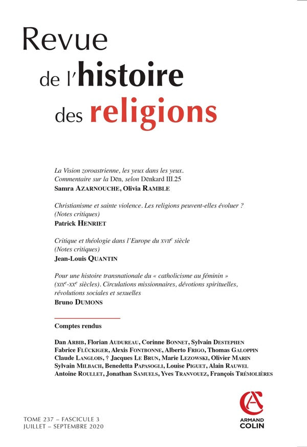 Revue de l'histoire des religions n.237 : 3/2020 ; juillet-septembre 2020 ; varia