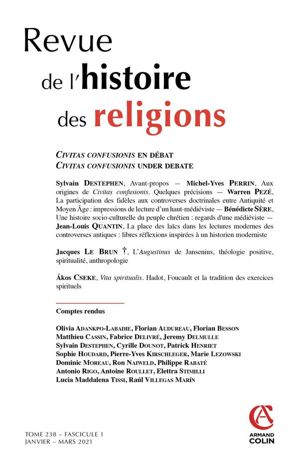 Revue de l'histoire des religions n.238-1 : civitas confusionis en débat