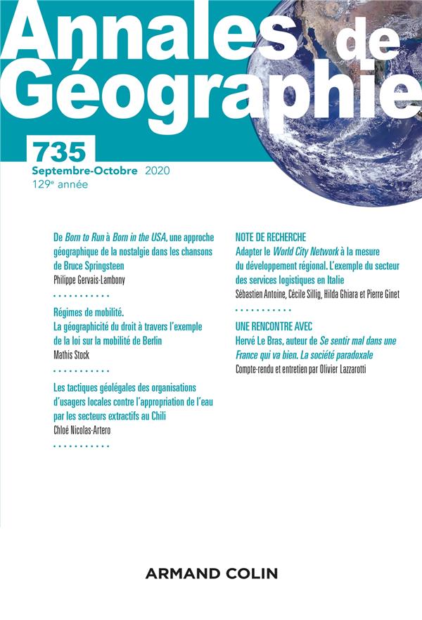 Revue Annales de géographie n.735 : septembre-octobre 2020 ; varia