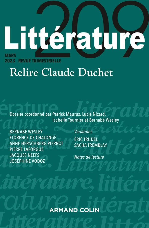 Littérature n.209 : relire Claude Duchet