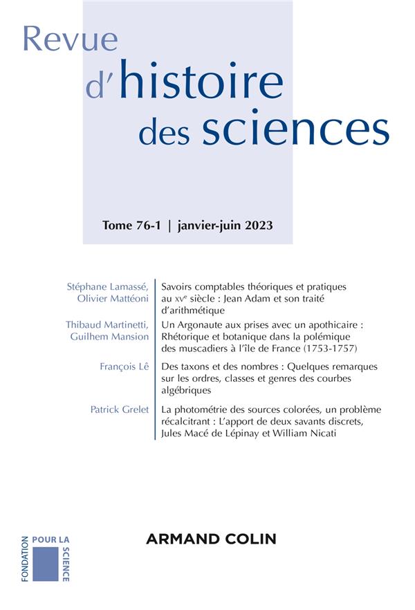 Revue d'histoire des sciences n.76/1 : janvier-juin 2023