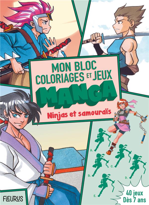 Mon bloc de coloriages et jeux manga : ninjas et samouraïs - flash vidéo
