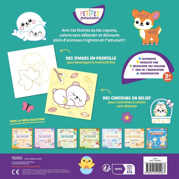 Mes premiers coloriages sans dépasser : Animaux mignons