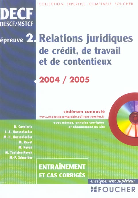 EPREUVE 2 ; RELATIONS JURIDIQUES DE CREDIT, DE TRAVAIL ET DE CONTENTIEUX (édition 2004/2005)