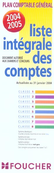 Plan comptable general ; liste integrale des comptes (édition 2004/2005)