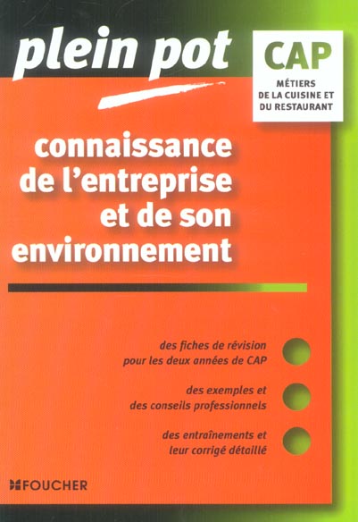 CONNAISSANCE DE L'ENTREPRISE ET DE SON ENVIRONNEMENT ; cuisine et restaurant