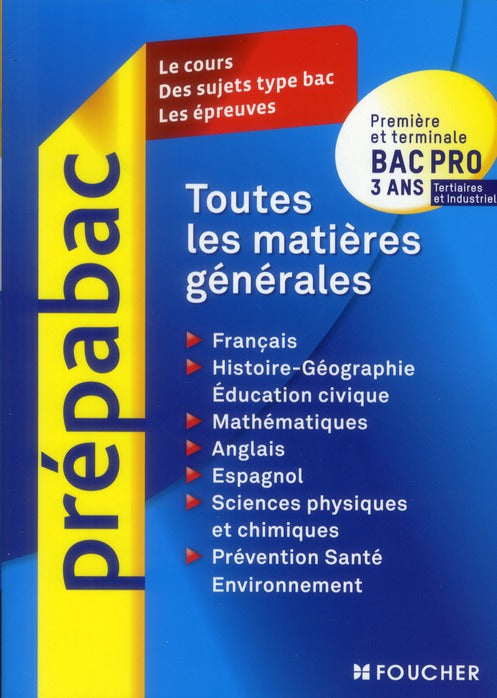 Prépabac : toutes les matières générales ; bac pro 3 ans tertiaires et industriels.