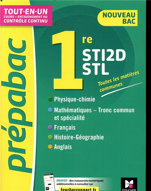 Prépabac : toutes les matières générales ;  1re STI2D/STL ; cours et contrôle continu