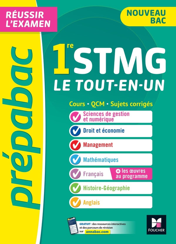 Prépabac : le tout-en-un ; 1re STMG ; cours, QCM, sujets corrigés