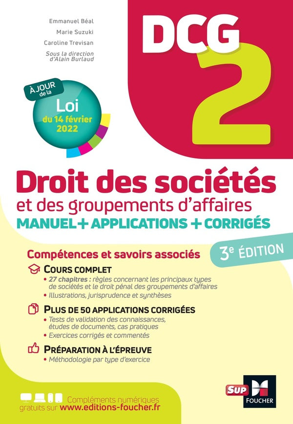 DCG 2 : droit des sociétés et autres groupements d'affaires ; manuel + applications + corrigés (3e édition)
