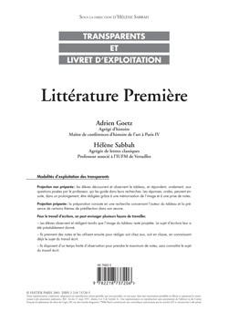 Littérature ; 1ère ; des textes aux séquences ; transparents (édition 2001)