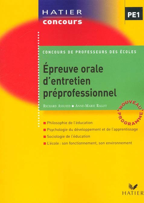 Epreuve orale d'entretien preprofessionnel ; concours de professeurs des ecoles