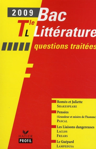 Bac littérature ; terminale L ; questions traitées (édition 20009)