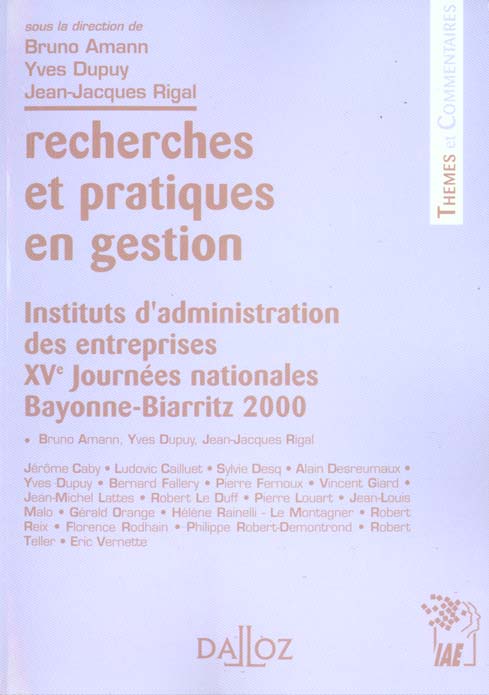 Recherches et pratiques en gestion - 1re edition