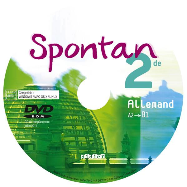Spontan : allemand ; 2nde ; DVD rom mp4 élève de remplacement