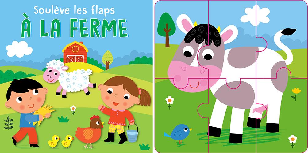 Coffret livre tout carton + flaps + 3 puzzles à la ferme - flash vidéo