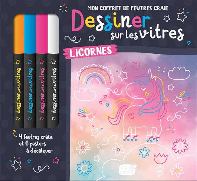 Dessiner sur les vitres : mon coffret de feutres craie ; licornes - flash vidéo