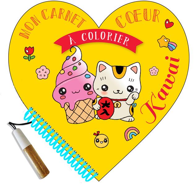 Mon carnet coeur à colorier : kawai - flash vidéo