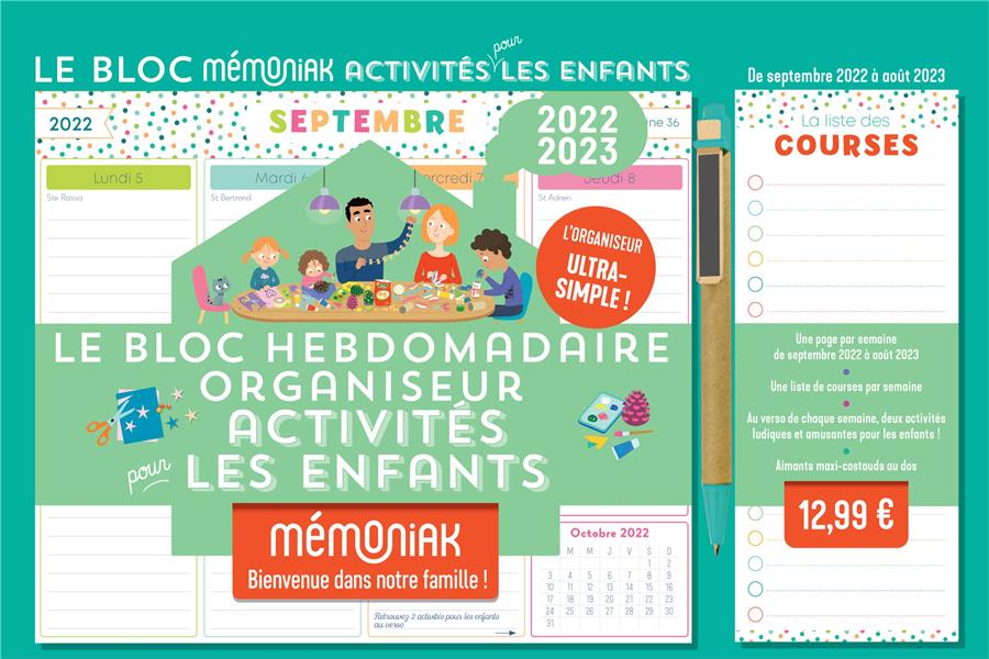 Mémoniak : le bloc hebdomadaire organiseur activités pour les enfants : de septembre à août (édition 2022/2023)
