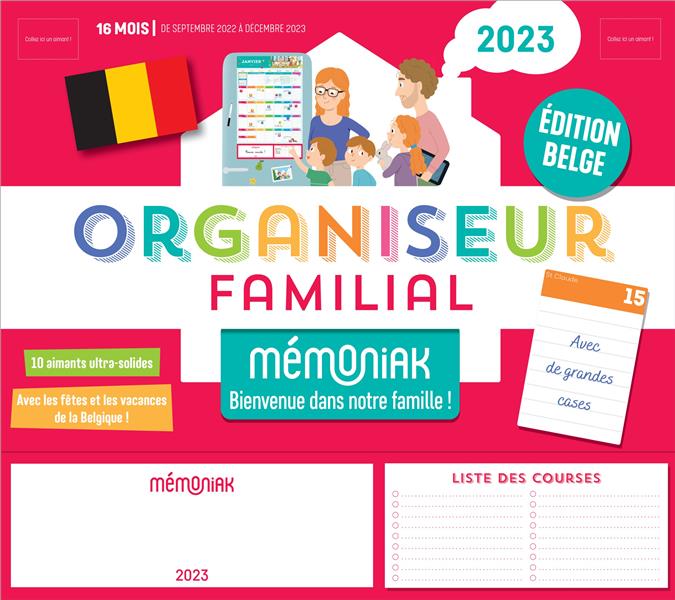 Mémoniak : organiseur familial spécial Belgique : calendrier mensuel de septembre à décembre (édition 2022/2023)