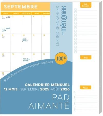 Mémoniak : Pad aimanté calendrier mensuel : De septembre à décembre (édition 2025/2026)