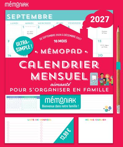Mémopad : Calendrier mensuel aimanté pour s'organiser en famille : De septembre à décembre (édition 2026/2027)