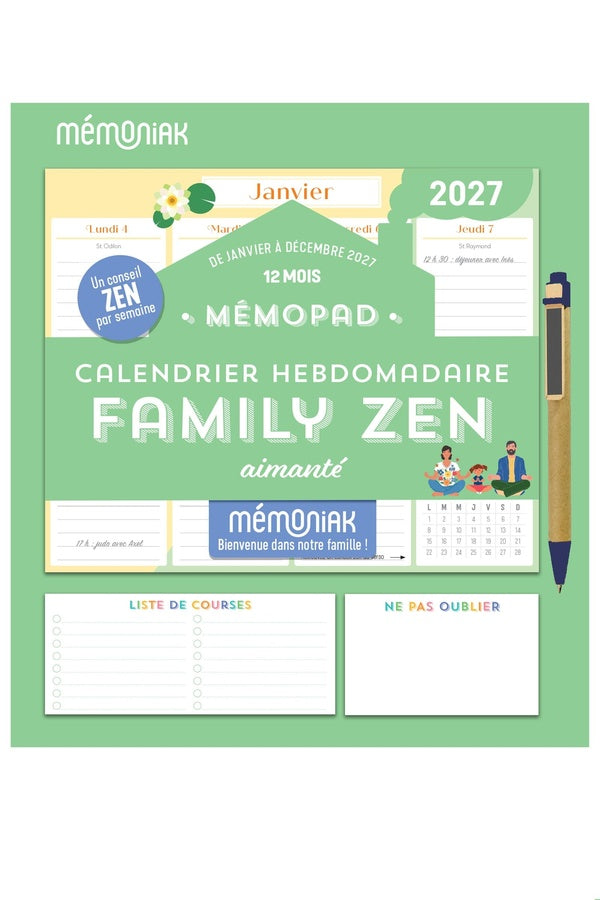 Mémopad calendrier hebdomadaire aimanté Family zen 12 mois (édition 2027)