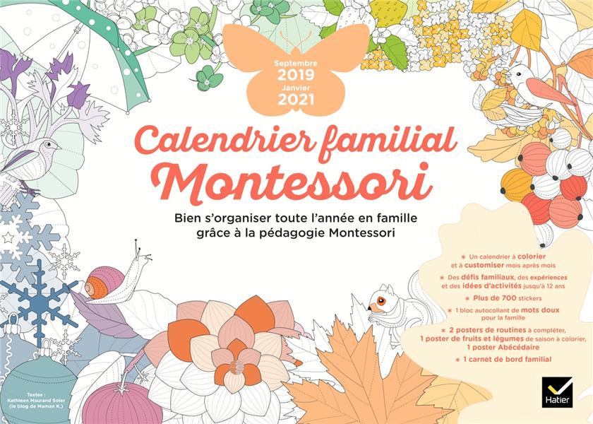 Calendrier familial Montessori ; septembre 2019 - janvier 2021