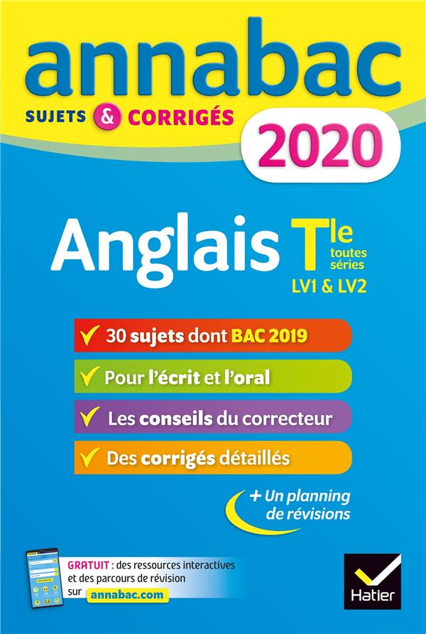 Annabac : anglais ; terminale toutes séries LV1 & LV2 ; sujets & corrigés (édition 2020)