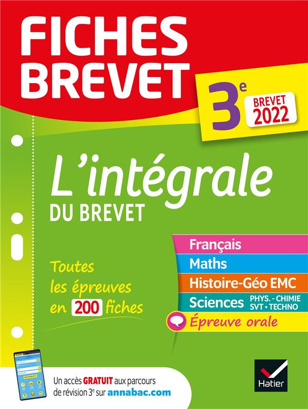 Fiches brevet : l'intégrale du brevet ; 3e ; brevet 2022