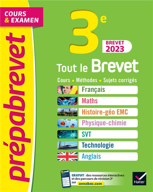 Prépabrevet cours & examen : tout le brevet ; 3e ; cours, méthodes, sujets corrigés (édition 2023)