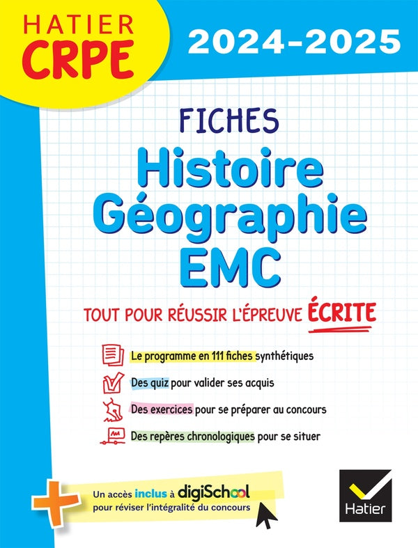 CRPE ; fiches d'histoire géographie EMC ; tout pour réussir l'épreuve écrite (édition 2024/2025)