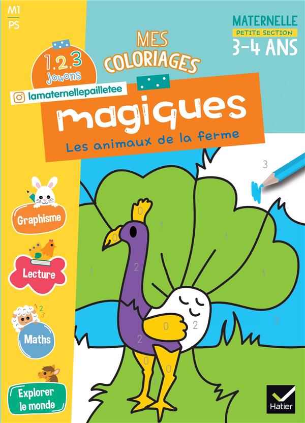 1, 2, 3 Jouons ! Tome 1 : Mes coloriages magiques ; PS ; Les animaux de la ferme