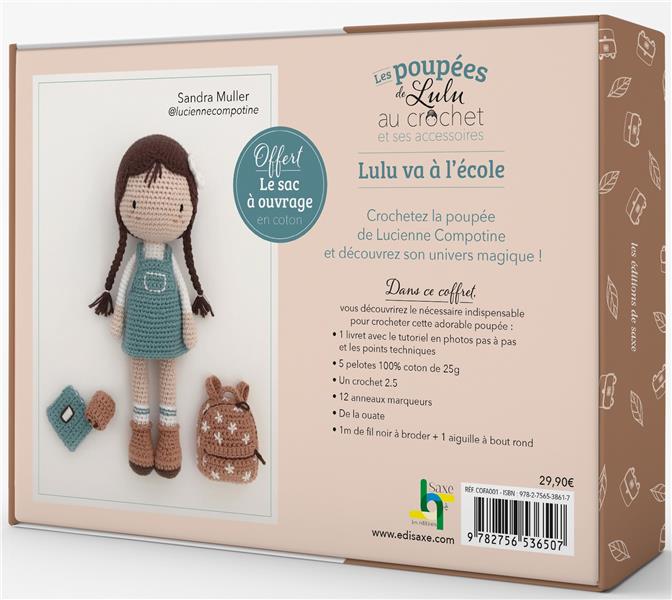 Coffret Poupée de Lulu au crochet et ses accessoires : Lulu va à l'école