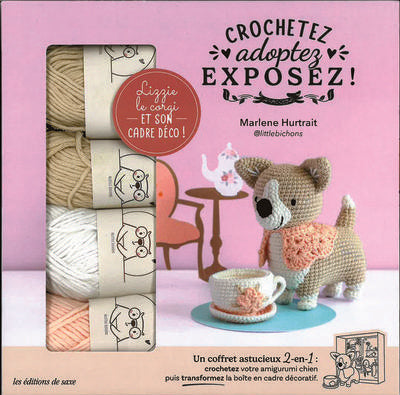 Crochetez, adoptez, exposez ! Un coffret astucieux 2-en-1 : Lizzy le corgi et  son cadre déco !