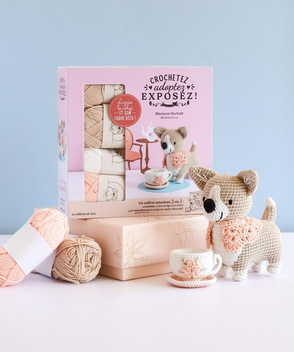 Crochetez, adoptez, exposez ! Un coffret astucieux 2-en-1 : Lizzy le corgi et  son cadre déco !