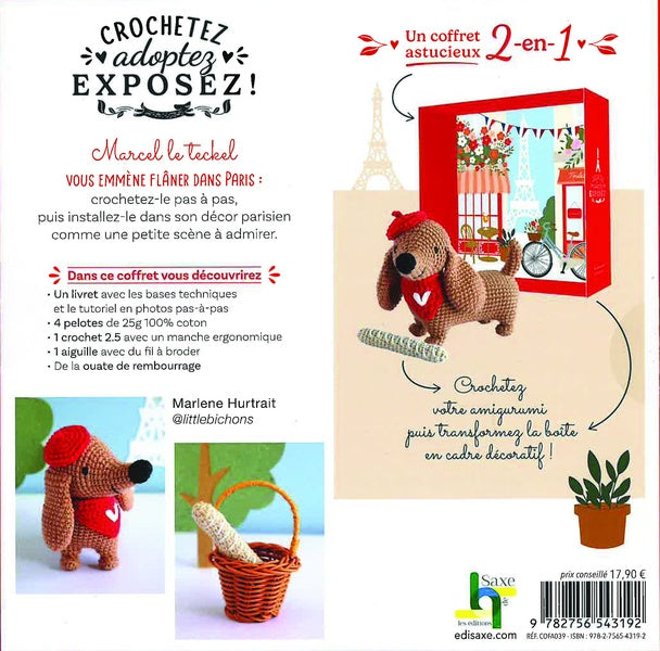 Crochetez, adoptez, exposez ! Un coffret astucieux 2-en-1 : Marcel le teckel et  son cadre déco !