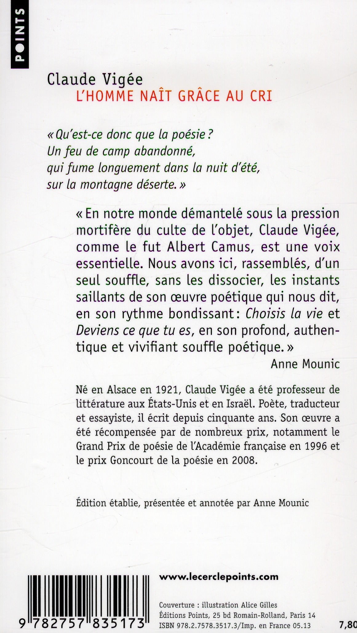 L'homme naît grâce au cri ; poèmes choisis (1950-2012)