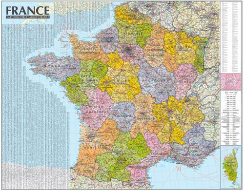 Carte murale de France ; administrative et rutière - flash vidéo