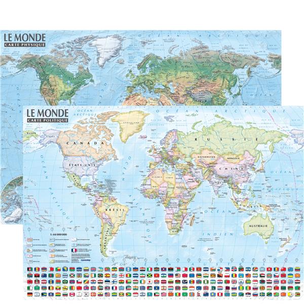 Le monde : Carte politique et physique (édition 2024)
