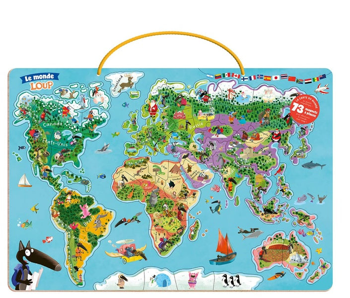 Je découvre le monde avec Loup : ma carte du monde magnétique en puzzle - flash vidéo