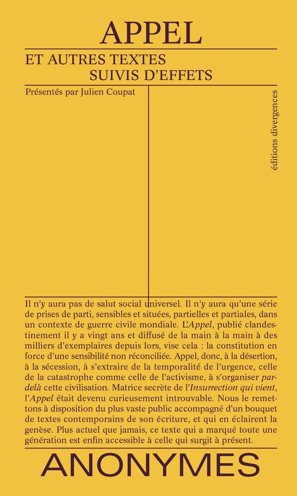 Appel et autres textes suivis d'effets